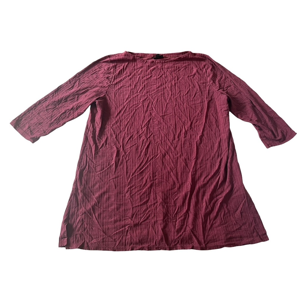 J. Jill Size L Wearever Collection Maroon Burgundy 3/4 Sleeve Tunic Long Texture